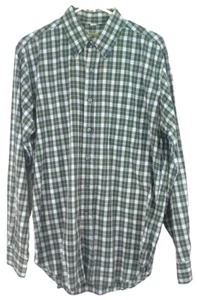 L.L Bean USA Men's Button Front Shirt Size L Button Down Collar L/S Green Plaid - Picture 1 of 4