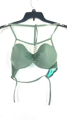 Biquíni feminino Shade and Shore push-up halter top verde detalhe de crochê tamanho 36D.  - Imagem 1 de 4