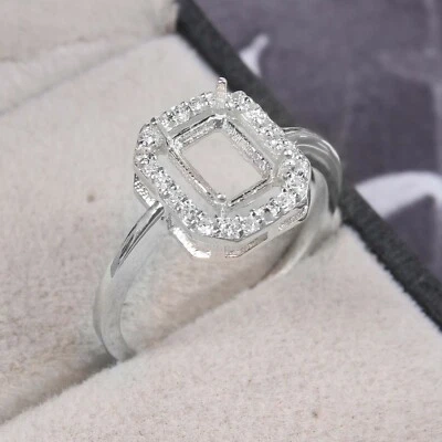 Semi Mount Ring Stone Setting Size 8X6mm Octagon Shape White Gold Rhodium Plated - Image 1 of 4