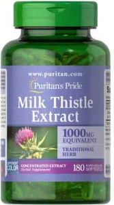 Puritan's Pride Milk Thistle Extract 1000mg - 180 Softgels - Picture 1 of 4