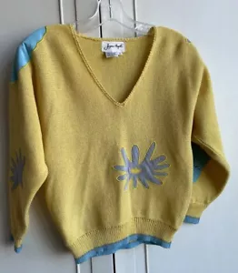 Vintage 1980s Appliqué Jaymee Papell Pullover Sweater Yellow OUTSTANDING QUALITY - Picture 1 of 17