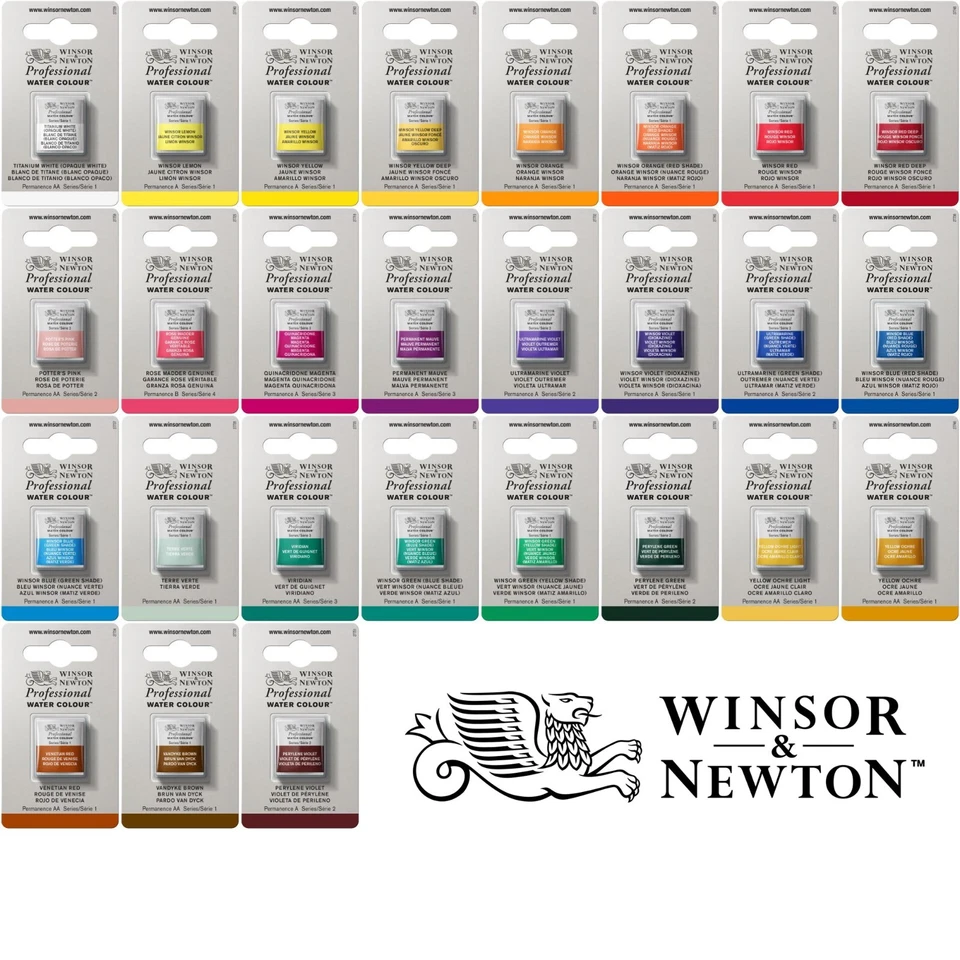 106 Farbtöne WINSOR & NEWTON Professional Feinste Aquarellfarbe 1/2 Näpfchen