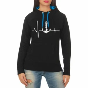 Frauen Kapuzenpullover Herzschlag Meer Anker Ostsee Nordsee Geschenk Hafen - Bild 1 von 3