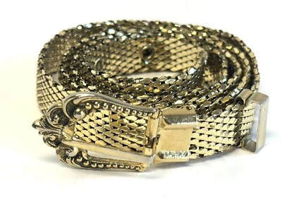 "Cinturón de malla metálica vintage WHITING & DAVIS CO DORADO USADO EN EXCELENTE ESTADO 27-30"" Ajuste" Foto 1 de 4