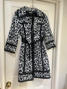 NWNT Arden B Trench Coat Leopard Animal Print Leather Trim Jacket Belt Weather S - Picture 1 of 12