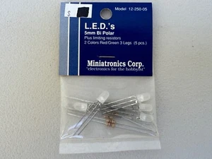MINIATRONICS 5mm BI-POLAR 2 COLOR RED/GREEN 3 LEG LED'S 12-250-05 WITH RESISTORS - Picture 1 of 2