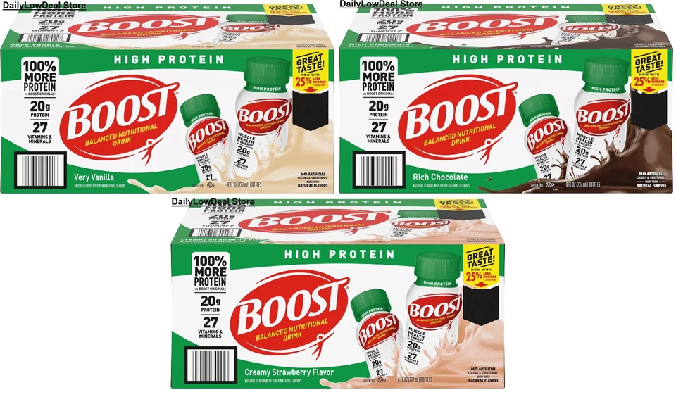 BOOST High Protein Shake Chocolate Vanilla Strawberry 8 fl oz Choose 6, 12, 24 - Image 1 of 1