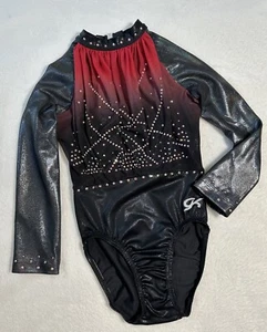 GK ELITE Gimnasia LEOTARDO Competición ESTRÁS BLING Malla NEGRO ROJO Comp AXS - Imagen 1 de 8