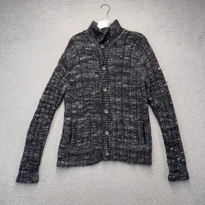 Express Cardigan Sweater Mens Medium Black Wool Blend Mock Neck Pockets Casual - Image 1 of 4