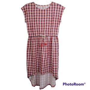 Tea Collection Girls Hi Low Hem Plaid Red Purple Short Sleeve Dress NWT Size 14 - Picture 1 of 12