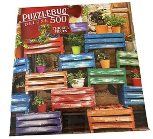 Puzzle bug deluxe 500 piece puzzle cheerful and colorful wooden crate garden - Picture 1 of 3