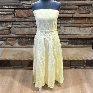 Abercrombie & Fitch Linen Collection Butter Yellow Drop Waist Belted Midi Dress - Picture 1 of 11