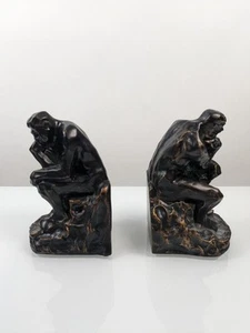Vintage Antique Style Bronze The Thinker Sculpture Bookends Barnes & Noble 1999 - Picture 1 of 17