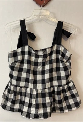 Charlotte Russe Womens XL Black & White Tie-Strap Ruffled Blouse NWT! A1660 - Imagem 1 de 4