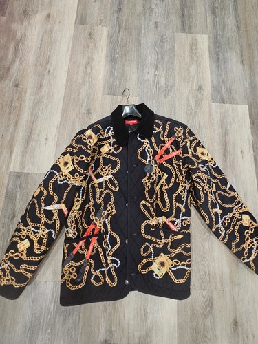 Cappotto Giacca Trapuntato Supreme Chains Nero Autunno Inverno Taglia L
