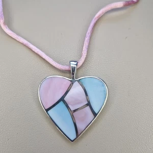 Joseph Esposito Heart Pendant Necklace Sterling Silver Espo Sig Mother Of Pearl  - Picture 1 of 16