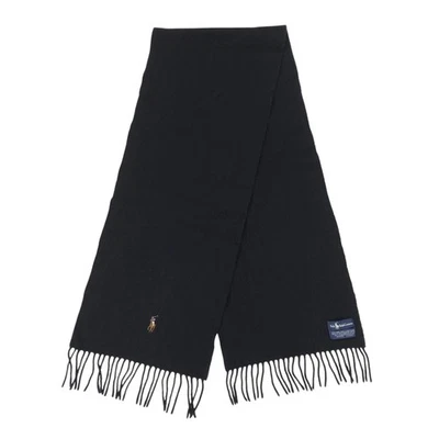 Bufanda de lana Polo Ralph Lauren Lambs negra con flecos hecha en Italia Foto 1 de 4