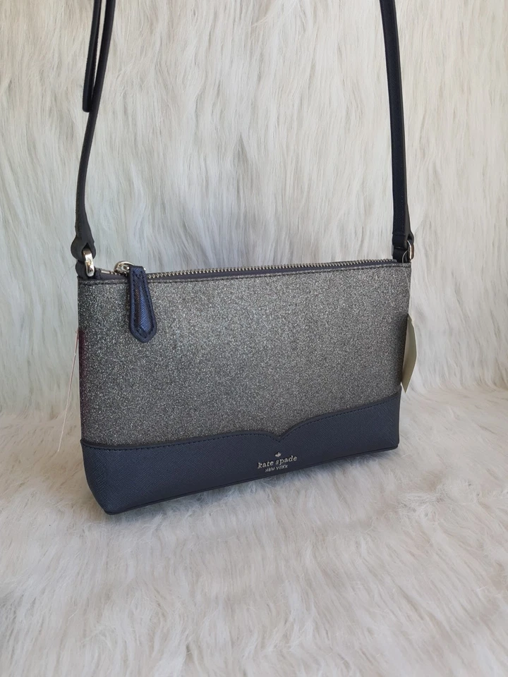 100 Authentic Kate Spade Lola Glitter Small Crossbody Dusk Navy WKR00081