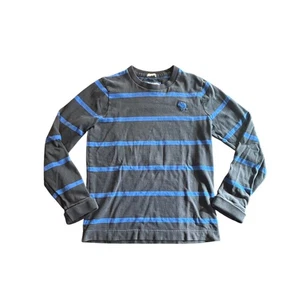 Abercrombie Fitch Kids Long Sleeve Striped Shirt Moose Logo Blue Gray Size Small - Picture 1 of 6