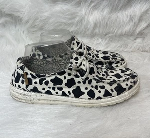 Hey Dude Shoes Cow Milky Way Black White Casual Womens Size 9 - Picture 1 of 6