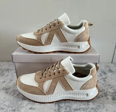 Womens Beige & White Chunky Sneakers Neutral Trainers Textured Sole Sneakers 3-8 - Image 1 of 4
