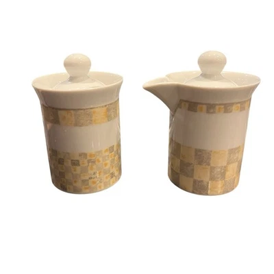 Dansk Checkar Beige Cream And Sugar Set - Image 1 of 4