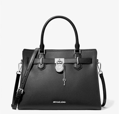 Michael Kors Hamilton Medium Crossbody Satchel Handbag Leather Bag (Black) - Image 1 of 4