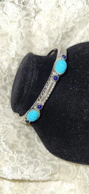 Judith Ripka Turquoise Lapis Sterling Silver Cuff Bracelet - Image 1 of 4