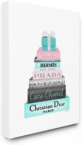 The Stupell Home Décor Collection High Fashion Bookstack Pink with Blue Box and - Picture 1 of 7