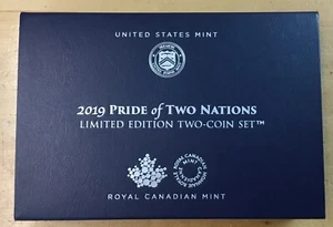 2019-W PRIDE OF TWO NATIONS SILVER EAGLE & SILVER MAPLE 2-COIN SET IN OGP (D22) - Picture 1 of 4