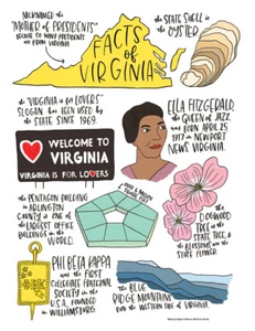 Datos estatales: Toalla de cocina Virginia - 100 % algodón saco de harina toalla de té - Imagen 1 de 2