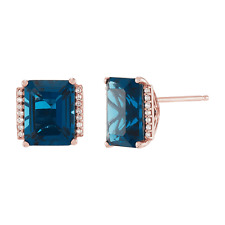 Welry Natural London Blue Topaz Stud Earrings with Diamonds in 10K Rose Gold