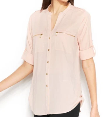 Calvin Klein Button Up Dress Shirt Light Pink Gold Buttons Size Small - Image 1 of 4