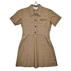 Vintage Uniform Dress Brown Official Girl Scouts Of America Poly Cotton Size 10 - Picture 1 of 14
