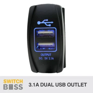 Dual USB Car Charger 3.1A BLUE DC Rocker 5V - 12V-24V - 4x4 Boat Caravan Marine - Picture 1 of 9
