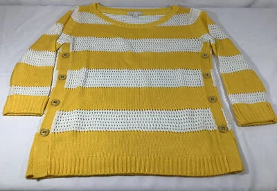 NWOT New York & Company XS Open Knit Pull Over Sweater Yellow Buttons - Image 1 of 4