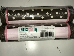 Lambs & Ivy New Girls Baby Polka Brown/Pink Prepasted Wallpaper Border Pair - Picture 1 of 2