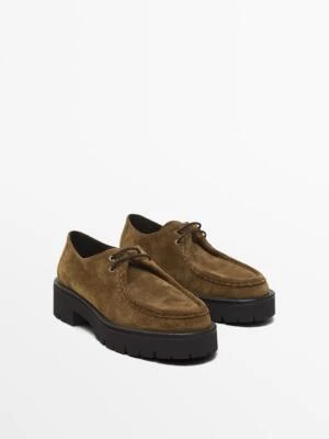 Massimo Dutti Brown Suede Leather Lace-up Mid-heels for Women - Image 1 of 4