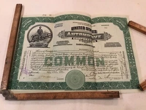 United States Automotive Corp. 1921 Green Common Stock Certificate - Picture 1 of 5