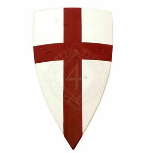 Medieval Larp Warrior Wood & Steel Kite Shield of Templar Knight Halloween - Picture 1 of 3