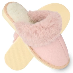 Hausschuhe Damen Pantoletten mit Puschel rosa Pantoffeln filsko Gefüttert