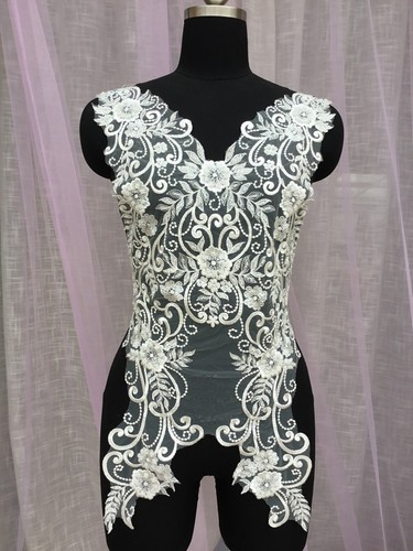 OFF WHITE Abito da sposa applique motivo ricamo da sposa bianco sporco perline bordo pizzo 1 pz