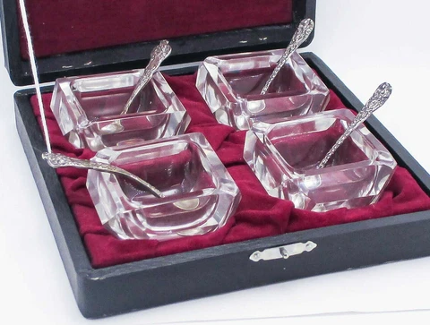 Antique Edwardian Sterling Silver 925 Salt Spoon Set Of 4 22.8g Cover