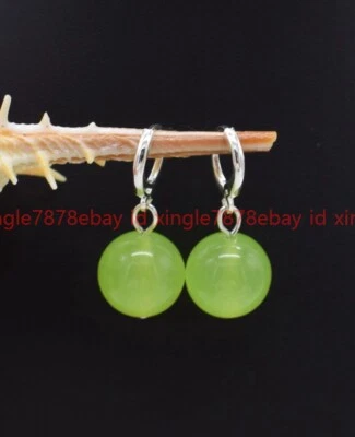 Natural New 12mm Green Peridot Round Gemstone Beaded Silver Leverback Earrings - Image 1 of 4