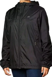 Women's Coat Windbreaker Hooded Jacket Fleece Lined Calvin Klein Black XL - Picture 1 of 6