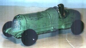 Vintage Tootsie Toy Cast Metal Green Race Car with Driver