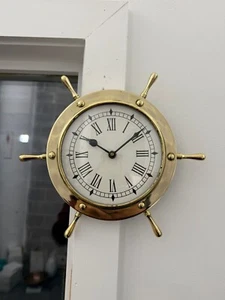 Solid Brass Ships Wheel Helm Shipwheel Wall Clock Home Decor for Bedroom - Gifts - Picture 1 of 6