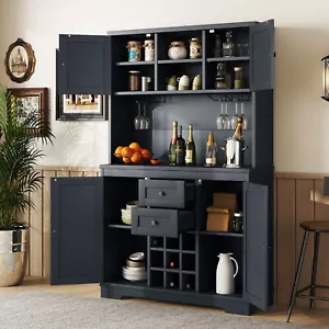 Coffee Bar Cabinet Kitchen Cabinet with Storage, Farmhouse Wine Cabinet with Dra - Picture 1 of 12