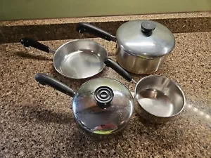 Revere Ware Pots Pans 2 lids 1801 Copper Bottom Cookware Set 6 Piece Lot VTG USA - Picture 1 of 15