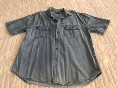 Camisa de mezclilla azul gloria descolorida para hombre talla grande SS con botones 100 % algodón bolsillos con solapa Foto 1 de 4